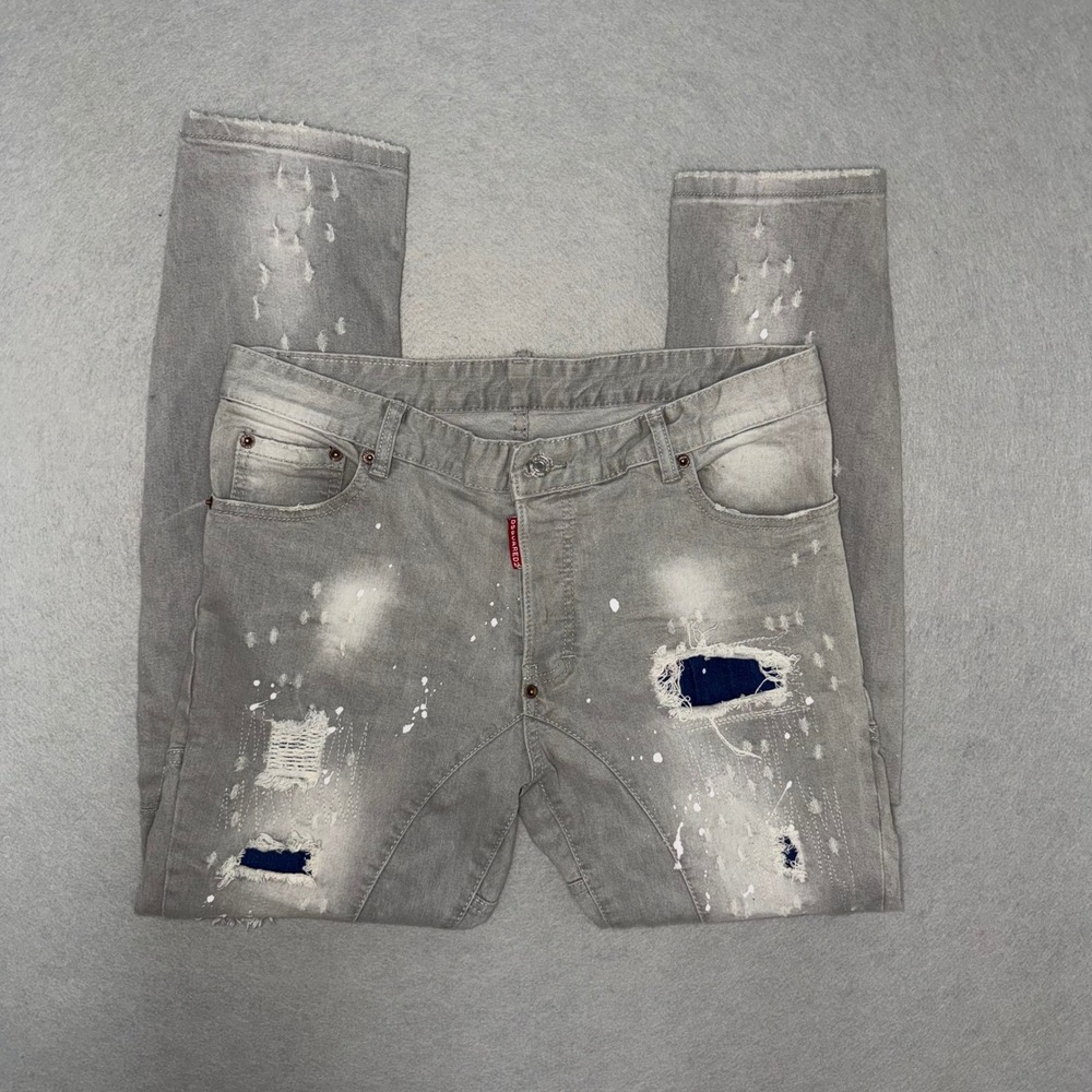 DSQUARED2 Classic Kenny Jeans Gray Distressed Paint Splatter Mens IT 52 US 32x27